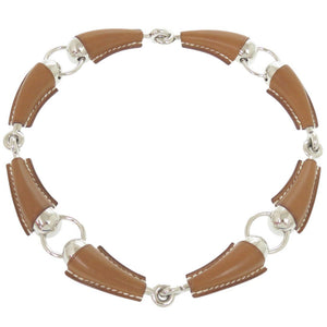 新品同様 エルメス エピュール エケストル ヴォーバレニア/メタル フォーヴ シルバー金具 W刻印(2024年製) ネックレス チョーカー 茶 0415【中古】HERMES レディース