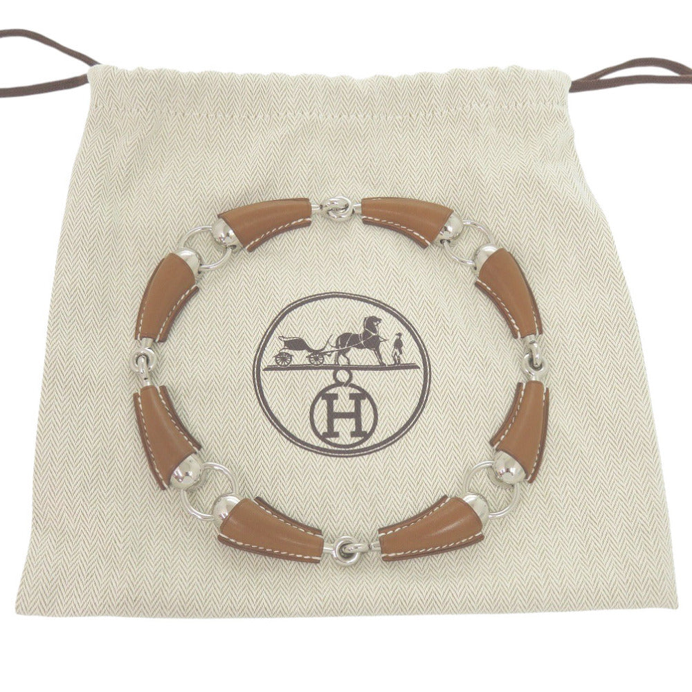 新品同様 エルメス エピュール エケストル ヴォーバレニア/メタル フォーヴ シルバー金具 W刻印(2024年製) ネックレス チョーカー 茶 0415【中古】HERMES レディース