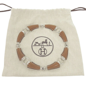 新品同様 エルメス エピュール エケストル ヴォーバレニア/メタル フォーヴ シルバー金具 W刻印(2024年製) ネックレス チョーカー 茶 0415【中古】HERMES レディース