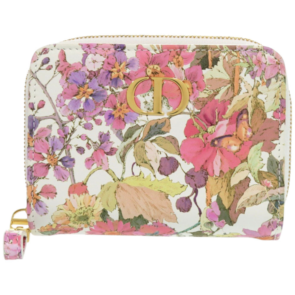 美品 クリスチャンディオール Caro スカーレット フラワー 98 MA 0214 カーフ ホワイト 白 二つ折り財布 0438【中古】Christian Dior