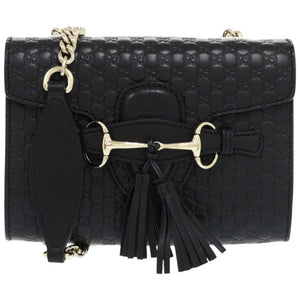 新品同様 グッチ マイクログッチシマ チェーン 449636 467891 レザー ブラック 黒 ショルダーバッグ 0449【中古】GUCCI