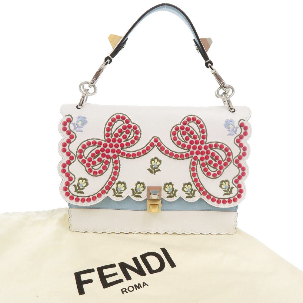 フェンディ キャナイ スタッズ レザー ホワイト ハンドバッグ 0455【中古】FENDI