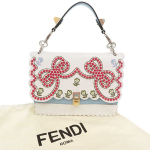 フェンディ キャナイ スタッズ レザー ホワイト ハンドバッグ 0455【中古】FENDI