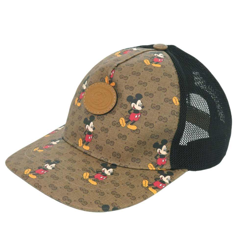 美品 グッチ ディズニーコラボ ベースボールキャップ XS 56cm ミッキー 602979 ポリエステル コットン ブラウン 帽子 0458【中古】GUCCI