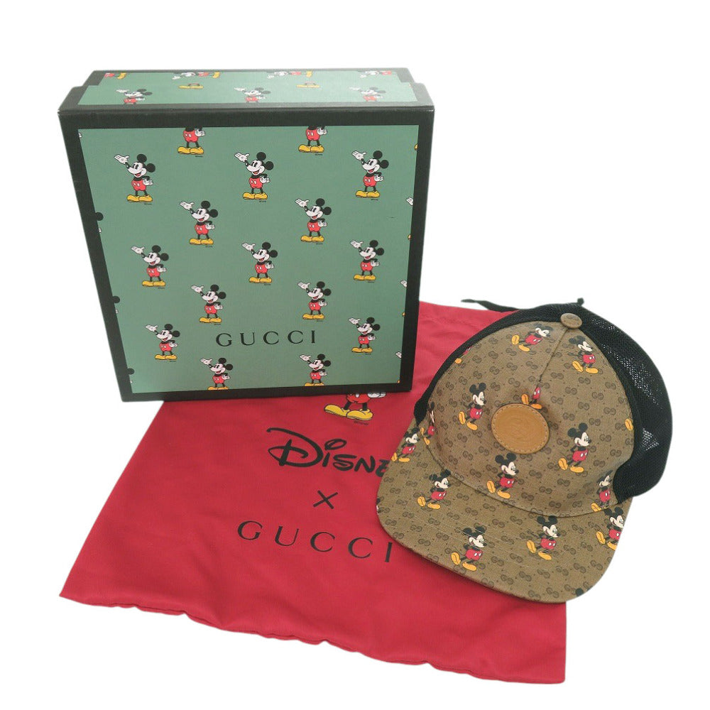 美品 グッチ ディズニーコラボ ベースボールキャップ XS 56cm ミッキー 602979 ポリエステル コットン ブラウン 帽子 0458【中古】GUCCI