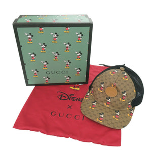 美品 グッチ ディズニーコラボ ベースボールキャップ XS 56cm ミッキー 602979 ポリエステル コットン ブラウン 帽子 0458【中古】GUCCI