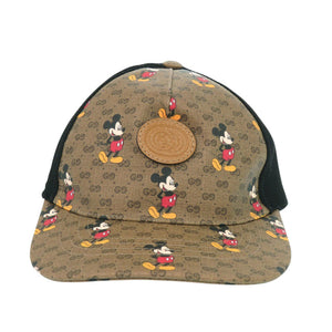 美品 グッチ ディズニーコラボ ベースボールキャップ XS 56cm ミッキー 602979 ポリエステル コットン ブラウン 帽子 0458【中古】GUCCI