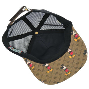 美品 グッチ ディズニーコラボ ベースボールキャップ XS 56cm ミッキー 602979 ポリエステル コットン ブラウン 帽子 0458【中古】GUCCI