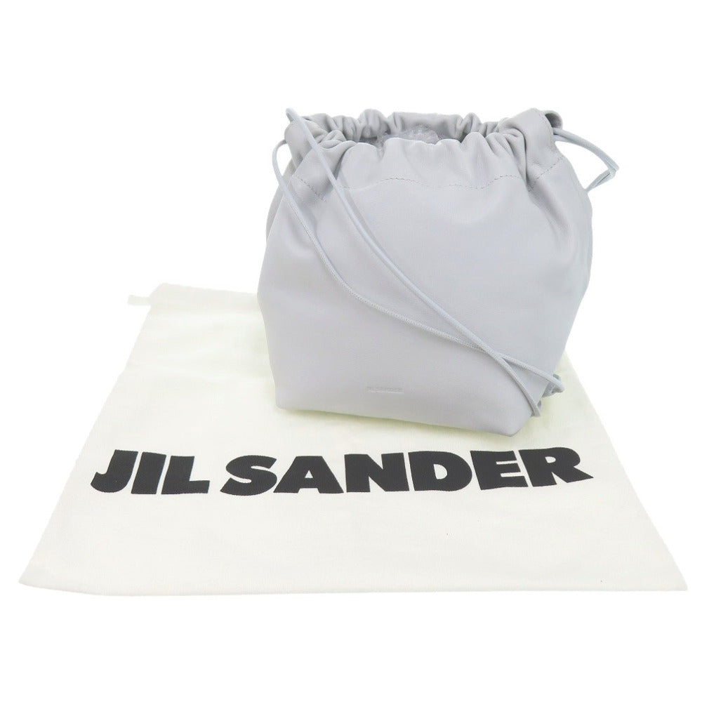 美品 ジルサンダー ドローストリング レザー ライトグレー ハンドバッグ 0468【中古】JIL SANDER