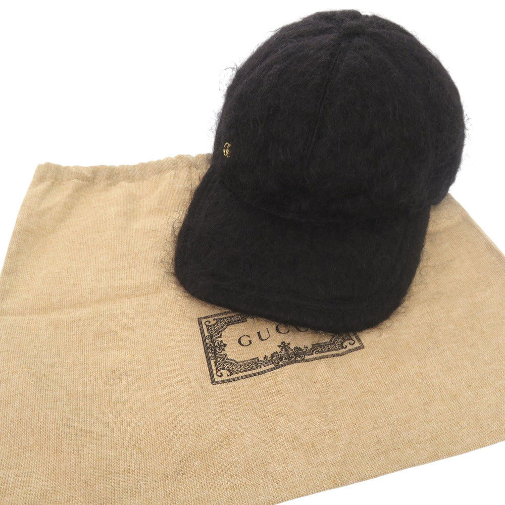 新品同様 グッチ GGロゴ ベースボールキャップ サイズM モヘア ウール ブラック 帽子 キャップ 黒 0469【中古】GUCCI