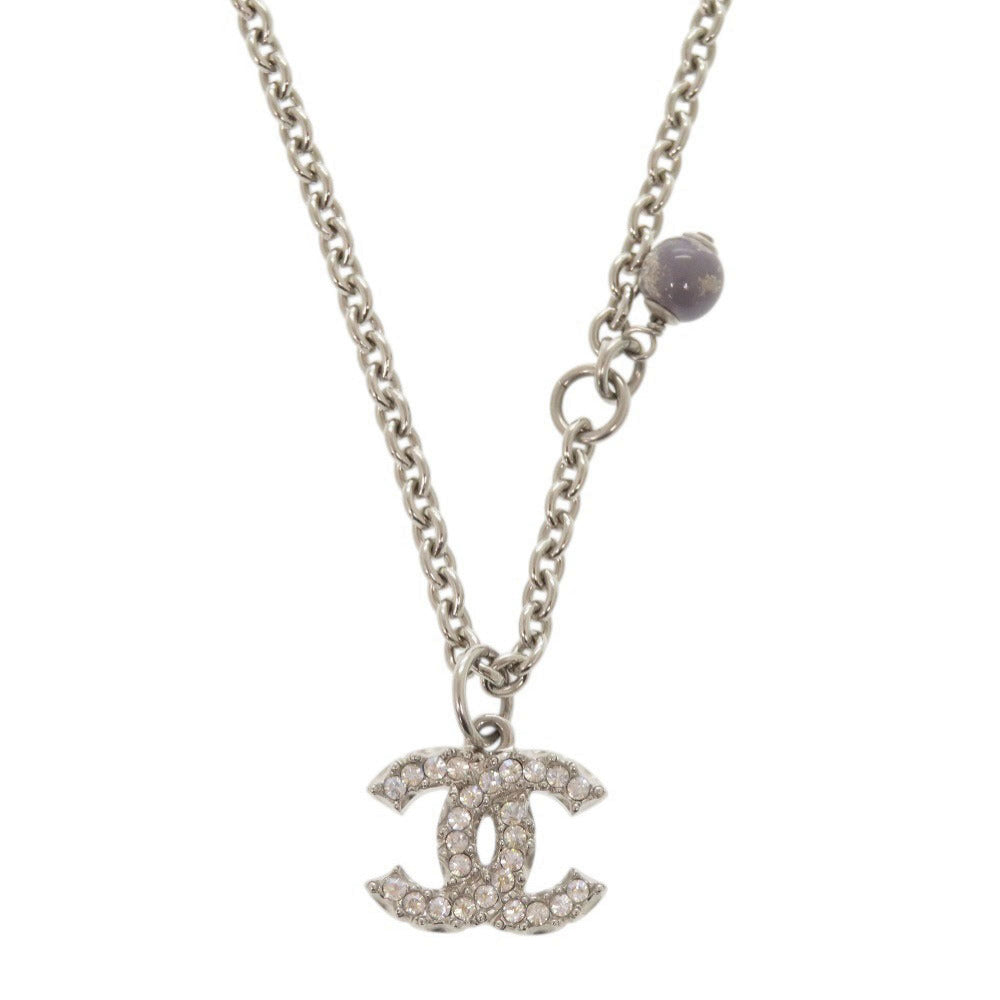 美品 シャネル ココマーク メタル ラインストーン フェイクパール シルバー ネックレス 0470【中古】CHANEL