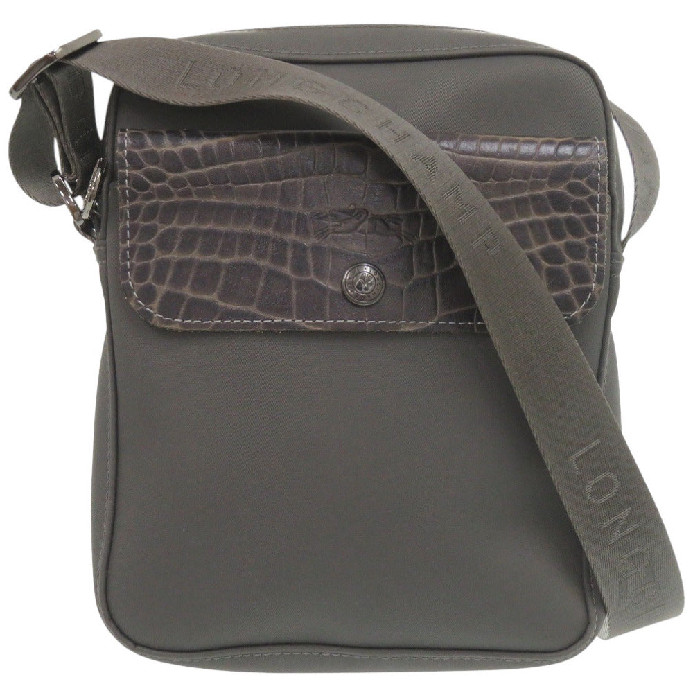 美品 ロンシャン ナイロン/型押しレザー グレー系 ショルダーバッグ 0538【中古】Longchamp