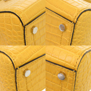 美品 ジミーチュウ 2WAY ヴァレンヌ クロコ型押し パテントレザー イエロー 黄 ハンドバッグ 0542【中古】JIMMY CHOO