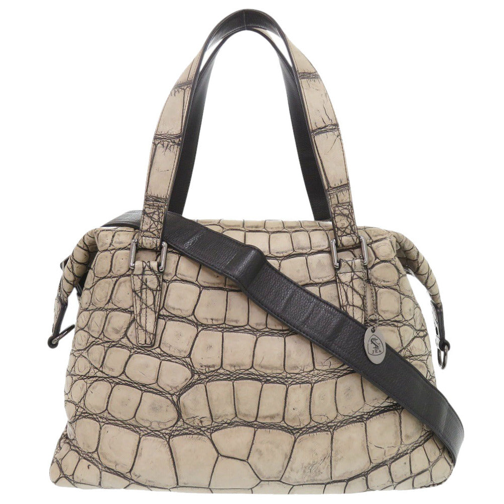 美品 ファルディ 2WAY JRA マットクロコ ベージュ ボストンバッグ ハンドバッグ 0543【中古】FURDI