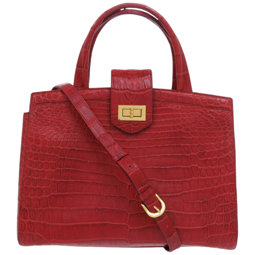 美品 ノーブランド 259570 マットクロコ レッド 赤 トートバッグ 0546【中古】no brand