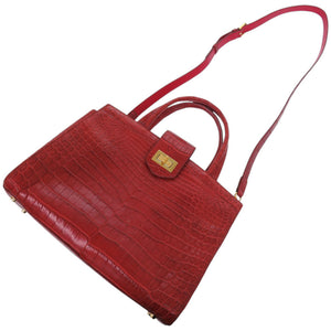 美品 ノーブランド 259570 マットクロコ レッド 赤 トートバッグ 0546【中古】no brand