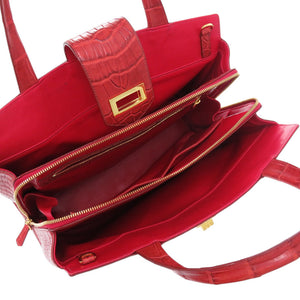 美品 ノーブランド 259570 マットクロコ レッド 赤 トートバッグ 0546【中古】no brand