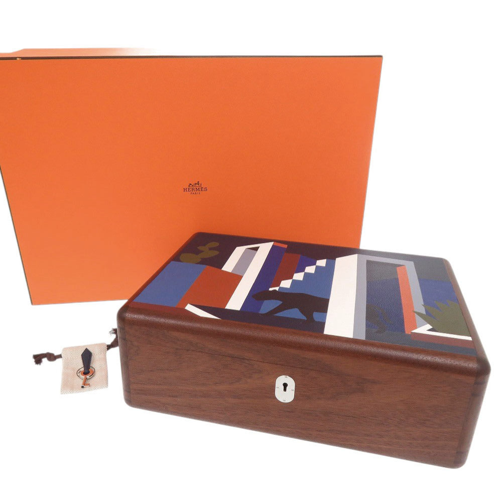 未使用 エルメス コフレ カザック メキシコ庭園のフェラン エバーカラー ヴォーエプソン マホガニーウッド ブルーデマルテ ブラウン 時計ボックス 0591【中古】HERMES