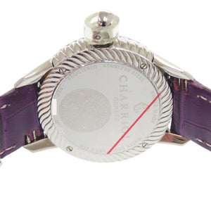 未使用 シャリオール コロンブス 12Pダイヤ CO36QS.369.003 SS 型押しレザー パープル 紫文字盤 クオーツ 腕時計 0596【中古】CHARRIOL