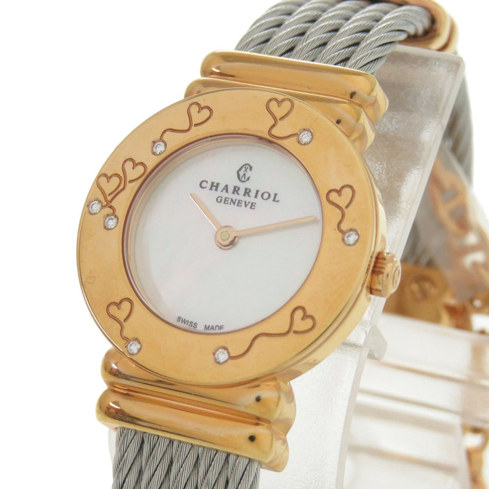 未使用 シャリオール サントロペ 028BHP.540.552 SS ホワイトシェル ピンクゴールド 白文字盤 クオーツ 腕時計 0597【中古】CHARRIOL