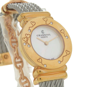 未使用 シャリオール サントロペ 028BHP.540.552 SS ホワイトシェル ピンクゴールド 白文字盤 クオーツ 腕時計 0597【中古】CHARRIOL