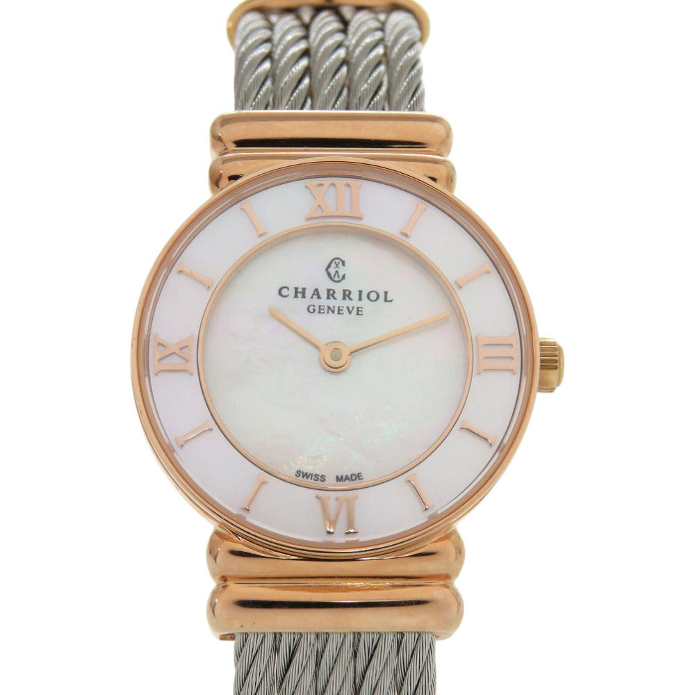 未使用 シャリオール サントロペ 028PI.540.556 SS ホワイトシェル ピンクゴールド 白文字盤 クオーツ 腕時計 0600【中古】CHARRIOL