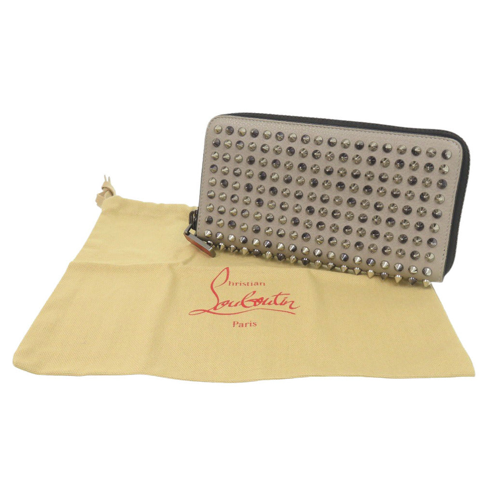 美品 クリスチャンルブタン ラウンドファスナー パネトーネ スタッズ レザー グレー 長財布 0613【中古】Christian Louboutin