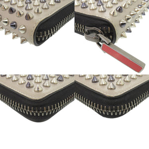 美品 クリスチャンルブタン ラウンドファスナー パネトーネ スタッズ レザー グレー 長財布 0613【中古】Christian Louboutin