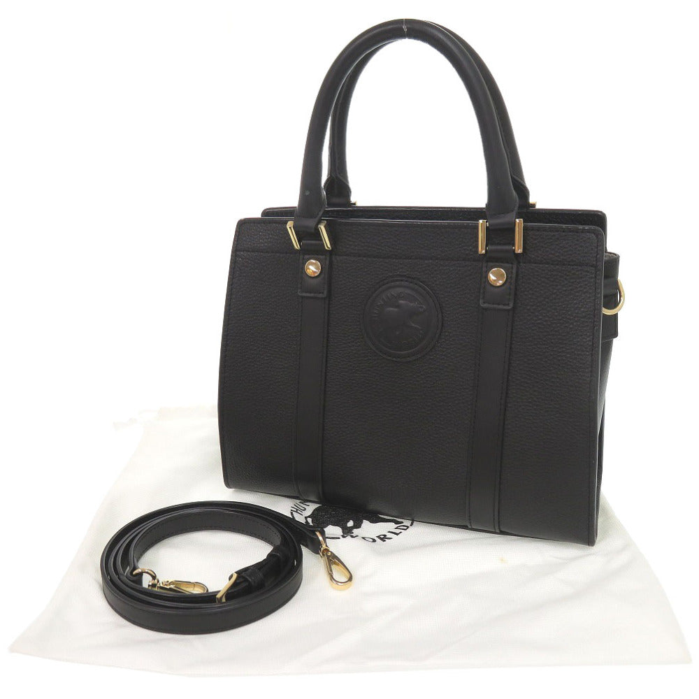 美品 ハンティングワールド 2WAY レザー ブラック ハンドバッグ 黒 0641【中古】HUNTING WORLD