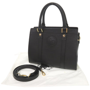 美品 ハンティングワールド 2WAY レザー ブラック ハンドバッグ 黒 0641【中古】HUNTING WORLD