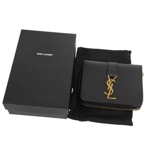 新品同様 イヴ サンローラン YSLライン ラージジップウォレット 670285 レザー ブラック 二つ折り財布 黒 0650【中古】YVES SAINT LAURENT
