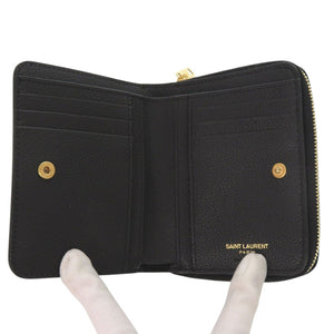 新品同様 イヴ サンローラン YSLライン ラージジップウォレット 670285 レザー ブラック 二つ折り財布 黒 0650【中古】YVES SAINT LAURENT