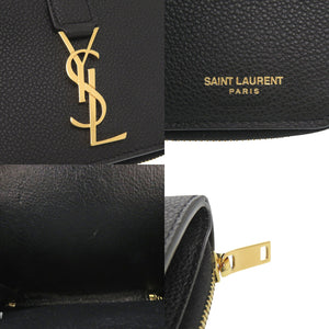 新品同様 イヴ サンローラン YSLライン ラージジップウォレット 670285 レザー ブラック 二つ折り財布 黒 0650【中古】YVES SAINT LAURENT