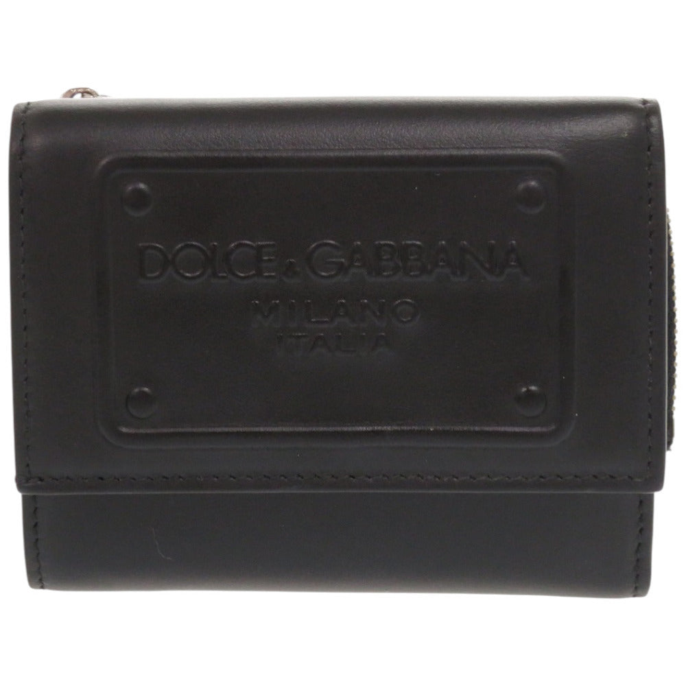 美品 ドルチェアンドガッバーナ レザー ブラック 黒 三つ折り財布 0658【中古】DOLCE&GABBANA