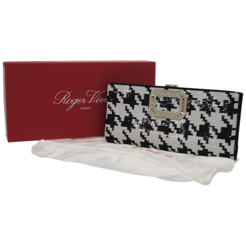 美品 ロジェヴィヴィエ スパンコール 千鳥柄 シルク ブラック 黒 クラッチバッグ 0660【中古】