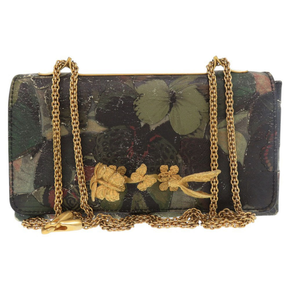 ヴァレンティノ ガラヴァーニ バタフライ 蝶 レザー グリーン チェーンショルダーバッグ ショルダーバッグ 0661【中古】Valentino Garavani