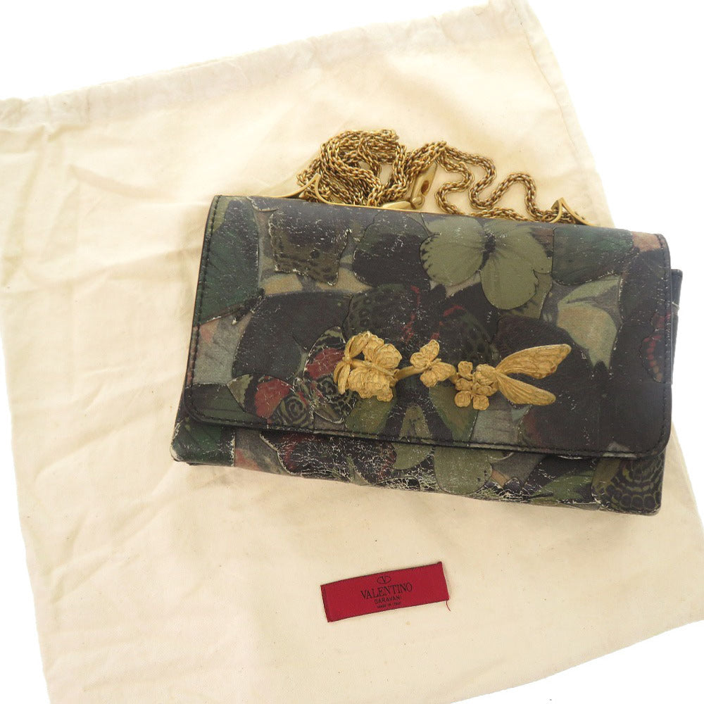 ヴァレンティノ ガラヴァーニ バタフライ 蝶 レザー グリーン チェーンショルダーバッグ ショルダーバッグ 0661【中古】Valentino Garavani