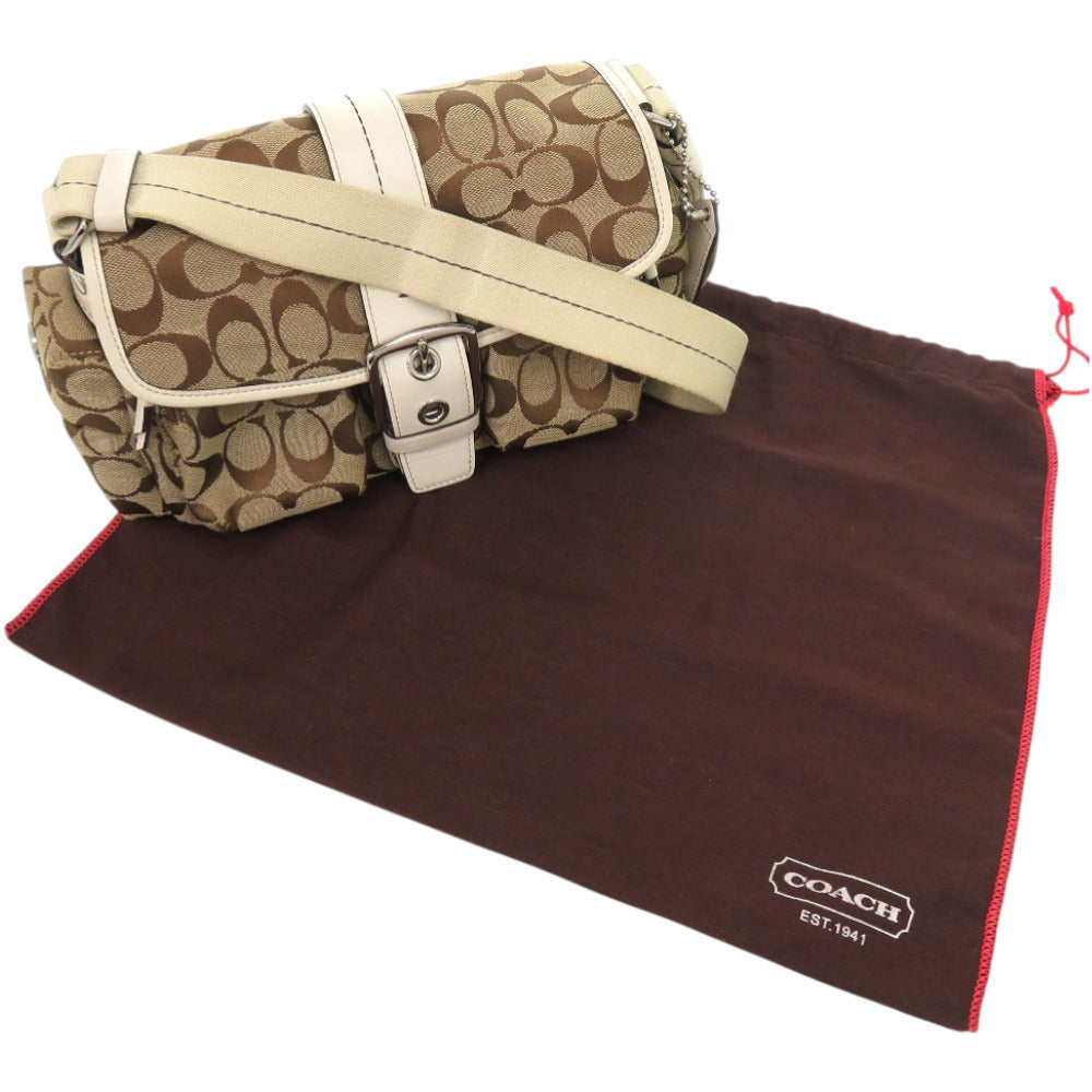 新品同様 コーチ シグネチャー レザー キャンバス ブラウン 茶 ショルダーバッグ 0663【中古】COACH