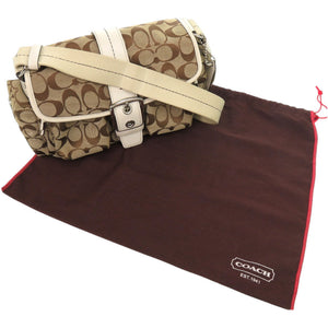新品同様 コーチ シグネチャー レザー キャンバス ブラウン 茶 ショルダーバッグ 0663【中古】COACH
