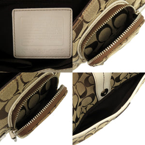 新品同様 コーチ シグネチャー レザー キャンバス ブラウン 茶 ショルダーバッグ 0663【中古】COACH