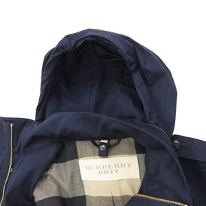 美品 バーバリー ブリット コットン ナイロン 牛革 ネイビー 紺 ジャケット 0676【中古】BURBERRY