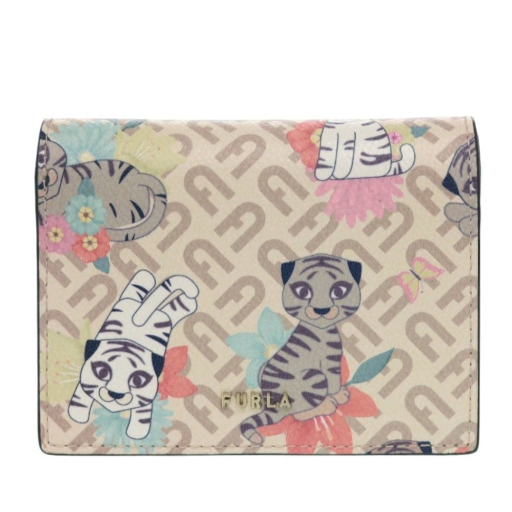 新品同様 フルラ トラ柄 レザー ピンク 二つ折り財布 0680【中古】Furla