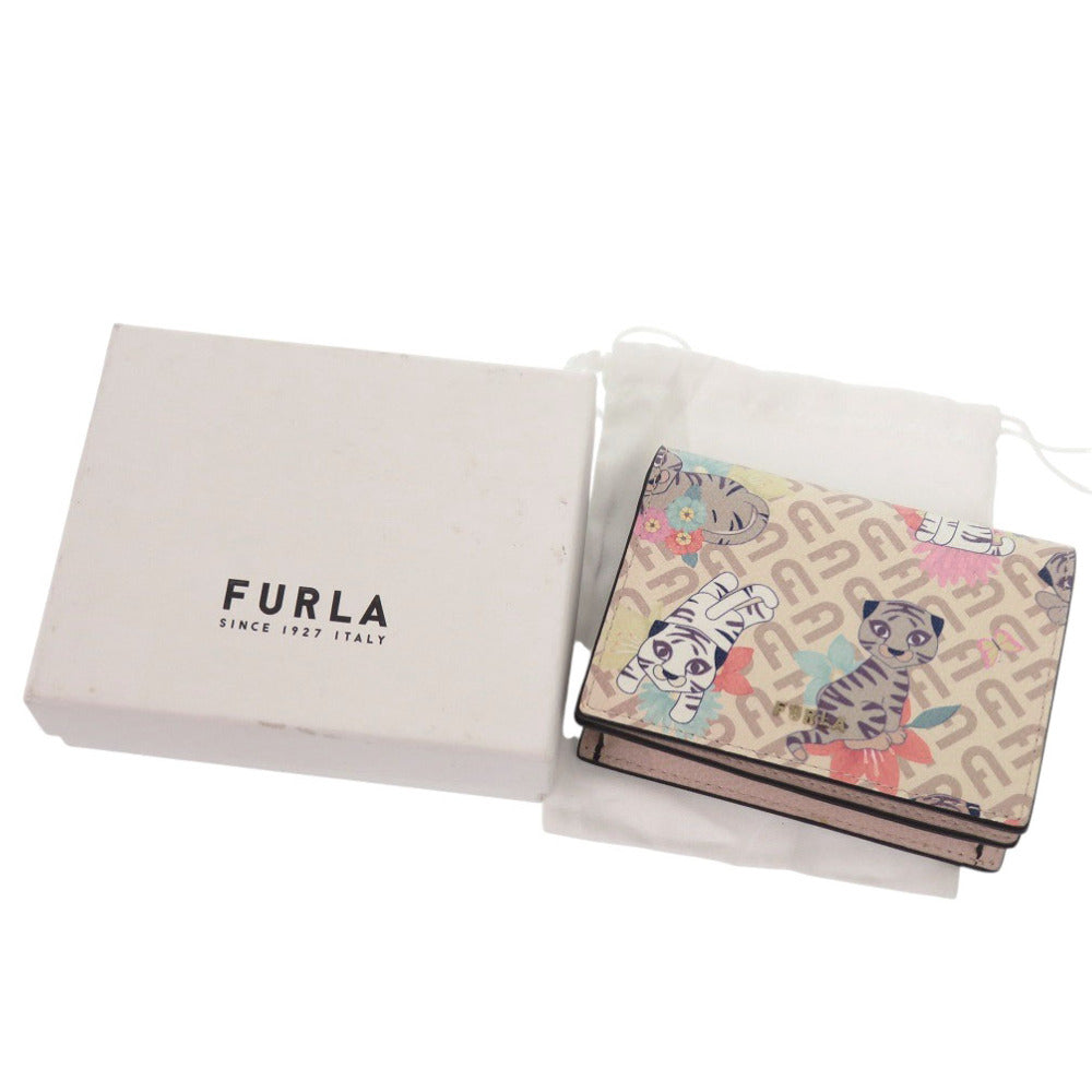 新品同様 フルラ トラ柄 レザー ピンク 二つ折り財布 0680【中古】Furla