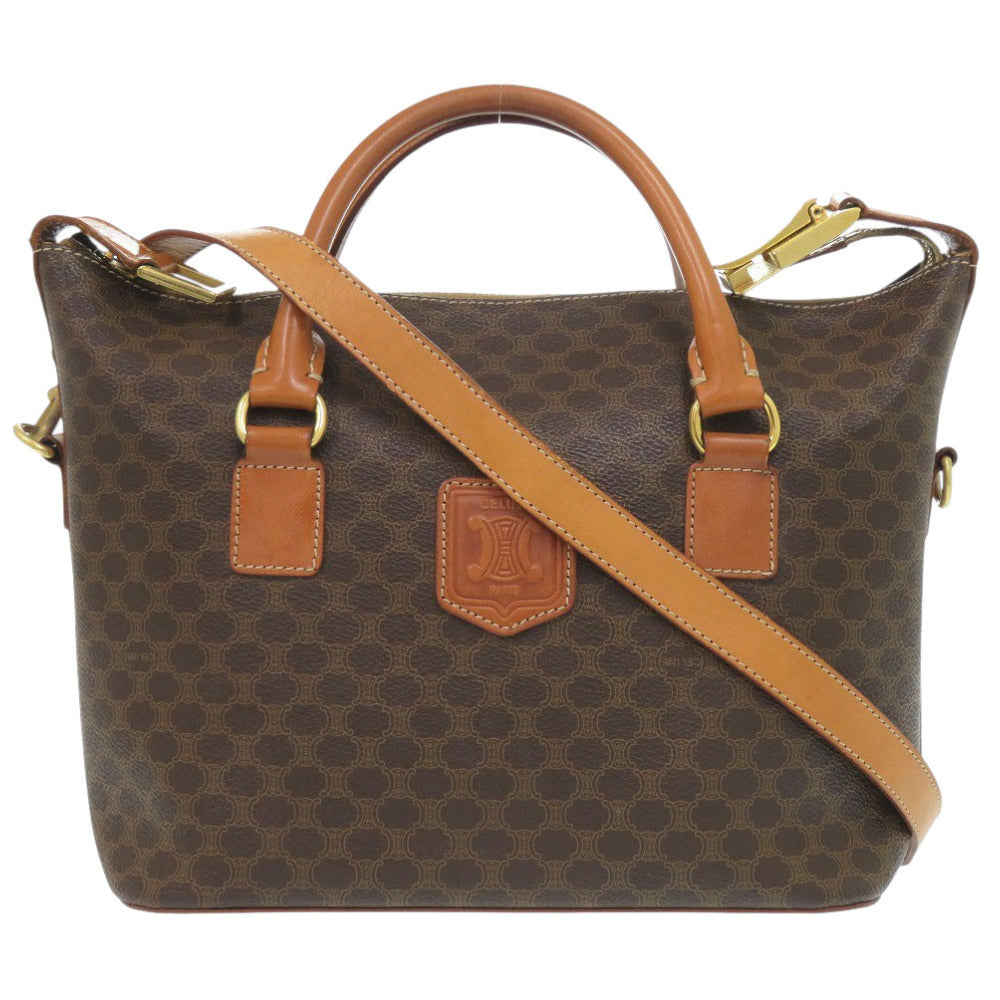 セリーヌ 2WAY マカダム MC98/2 PVC/レザー ブラウン ハンドバッグ 茶 0688【中古】CELINE