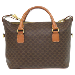 セリーヌ 2WAY マカダム MC98/2 PVC/レザー ブラウン ハンドバッグ 茶 0688【中古】CELINE