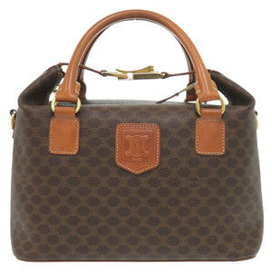 セリーヌ 2WAY マカダム MC98/2 PVC/レザー ブラウン ハンドバッグ 茶 0688【中古】CELINE