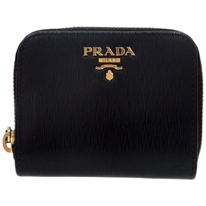 美品 プラダ ラウンドファスナー 1MM268 レザー ゴールド金具 ブラック 黒 コインケース 財布 0691【中古】PRADA