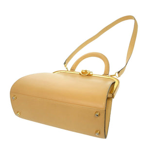 美品 クリスチャン ディオール ヴィンテージ レザー ベージュ ゴールド金具 がま口 ショルダーバッグ 0697【中古】Christian Dior