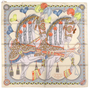 新品同様 エルメス カレ90 アルネ ドゥ クール シルク クレーム グリペルル アプリコット クリーム スカーフ 0758【中古】HERMES