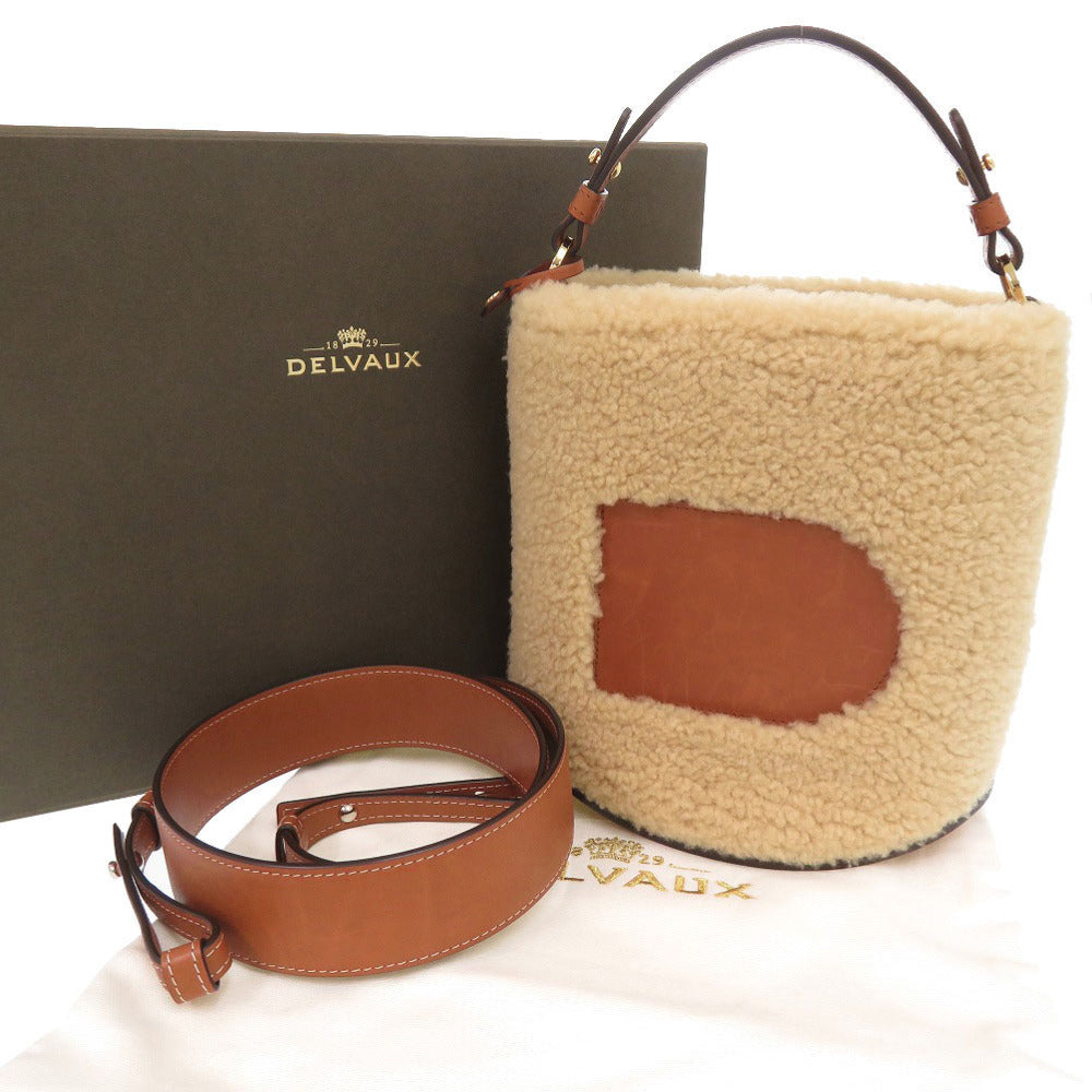 新品同様 デルボー Pin Mini Bucket Teddy パン ミニ バケット テディ レザー シープファー ベージュ ブラウン 2WAY ショルダーバッグ ハンドバッグ 0767【中古】DELVAUX